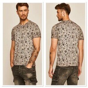 MEDICINE Mens Tribal Aztec print Ombré dyed Grey and black Cotton tee Sz M NWOT